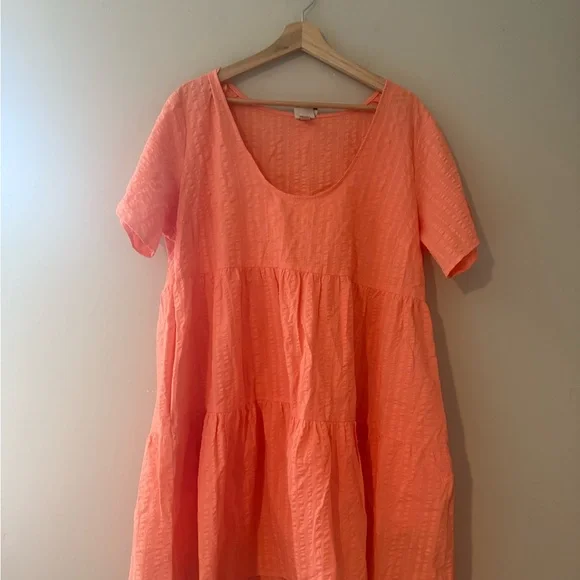 A New Day Textured Babydoll Tiered Dress XL Coral Pink Orange Universal Thread‎ - Picture 4 of 6